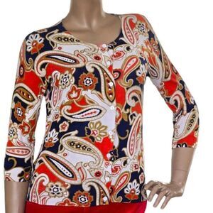 Evie Petite Sweater Multi- Color Paisley Womens Size P/S Silk Blend